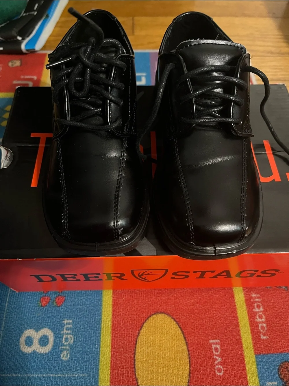 Deer Stags toddler Black Leather Lace-Up Dress Shoes